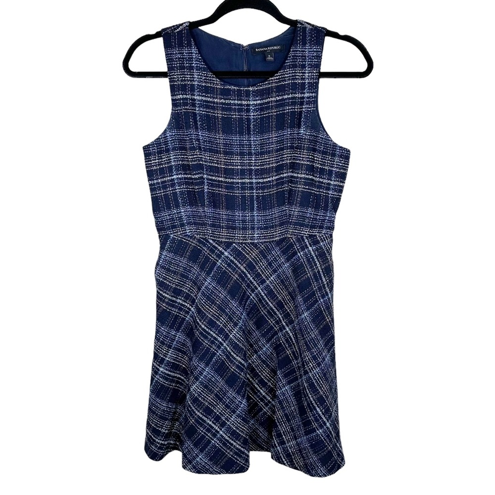 Banana Republic Blue Boucle Fringed Sleeveless Dress